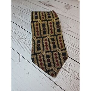 Metropolitan Museum of Art Tie 100% silk Geometric pattern Black Red Gold 58"